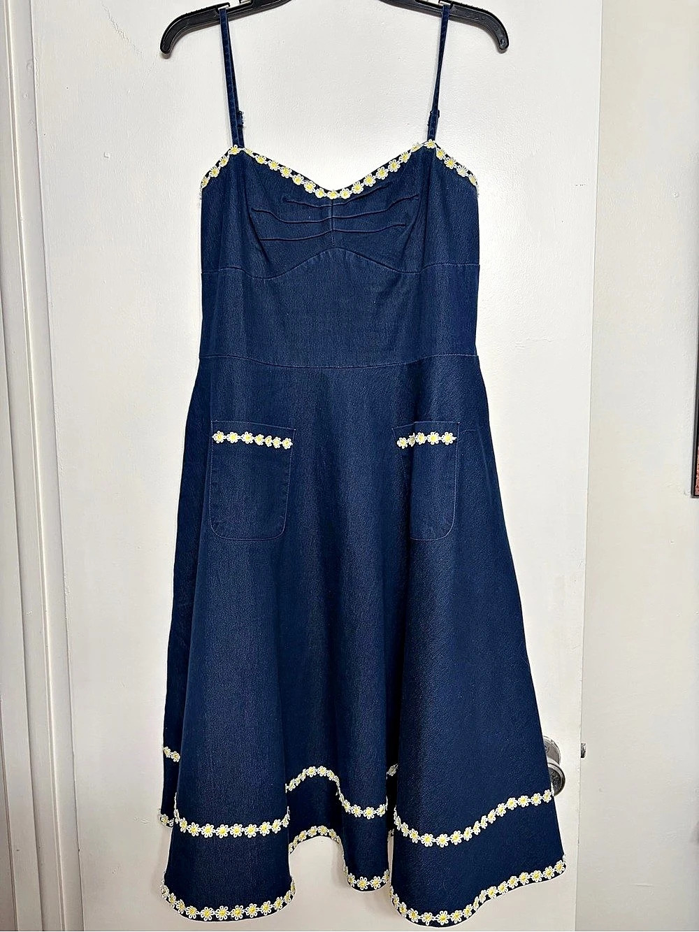 Voodoo Vixen FlowerEmbroidered Midi Denim Dress
